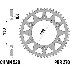 Couronne acier PBR pas 520 pour YAMAHA YZ 125, YZ 250, FANTIC XE 125, XEF 250, HONDA XR 250, XR 500 et RIEJU MARATHON 250