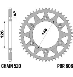 Corona de acero PBR paso 520 para SUZUKI DR-Z 400 S, DR-Z 400 SM, DRZ 400, RMZ 250, RMZ 450 y KAWASAKI KLX 400 de 1989 a 2027