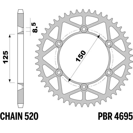 Corona de acero PBR paso 520 para KTM SMR 450, HUSQVARNA FC 250, GAS GAS EC 300 y HUSABERG FE 501 de 1995 a 2026