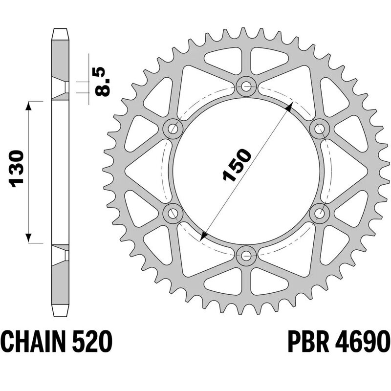 Corona de acero PBR paso 520 para YAMAHA WRF 250, YZ 125, YZ 250, YZF 250 y FANTIC XE 125, XEF 250, XEF 450, XX 125