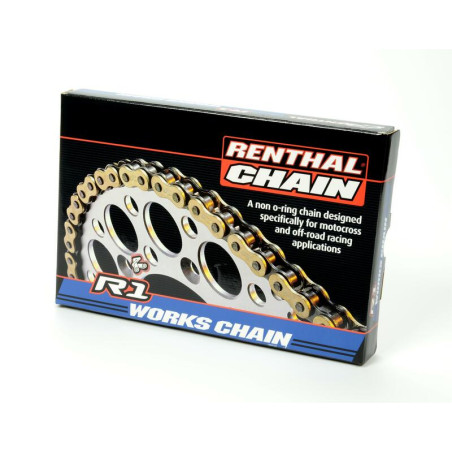 Chaîne de transmission RENTHAL 428 R1 Works 428 pour YAMAHA YZ 80, YZ 85, KAWASAKI KX 80, KX 85, SUZUKI RM 85 et KTM SX 85