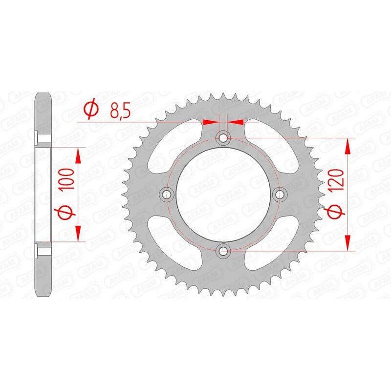 Couronne acier AFAM pas 428 pour BETA RR 125, RR 125 4T MOTARD LC, RRT 50 MOTARD, SUZUKI RM 80, RM 85 et YAMAHA YZ 80, YZ 85