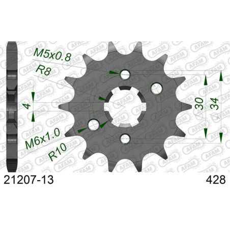 AFAM steel front sprocket 428 pitch for YAMAHA TTR 125, RIEJU MARATHON PRO 125 SM, TANGO 125, TANGO 250 and BETA RE 125, RR 125