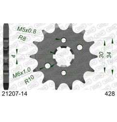 Pignon acier AFAM pas 428 pour YAMAHA TTR 125, RIEJU MARATHON PRO 125 SM, TANGO 125, TANGO 250 et BETA RE 125, RR 125