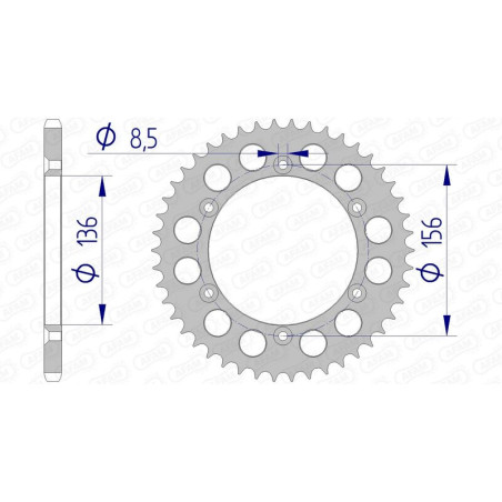 Couronne alu AFAM pas 520 pour HUSQVARNA CR 125, WR 125, GAS GAS EC 200, EC 250, SHERCO SEF 250, SEF 450 et BETA RR 400 - 15206N