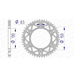 AFAM aluminium rear sprocket 520 pitch for YAMAHA YZ 125, YZ 250, FANTIC XE 125, XEF 250 and RIEJU MARATHON 250 1999-20 - 13323+