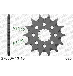 Pignon acier AFAM 14 dents, pas 520 pour YAMAHA WRF 450, XT 500, YZ 250, YZ 250 X, YZF 450 et KAWASAKI KLX 300, KX 250