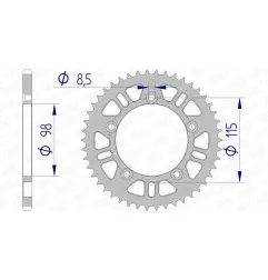 Corona de aluminio AFAM paso 420 para KTM SX 60, SX 65, HUSQVARNA CR 65, TC 65 y GAS GAS MC 65 de 1998 - 72101N