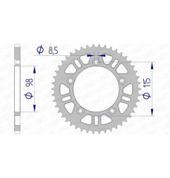 Couronne alu AFAM pas 420 pour KTM SX 60, SX 65, HUSQVARNA CR 65, TC 65 et GAS GAS MC 65 de 1998 - 72101N