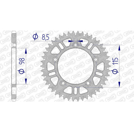 AFAM aluminium rear sprocket 420 pitch for KTM SX 60, SX 65, HUSQVARNA CR 65, TC 65 and GAS GAS MC 65 1998-2025 - 72101+