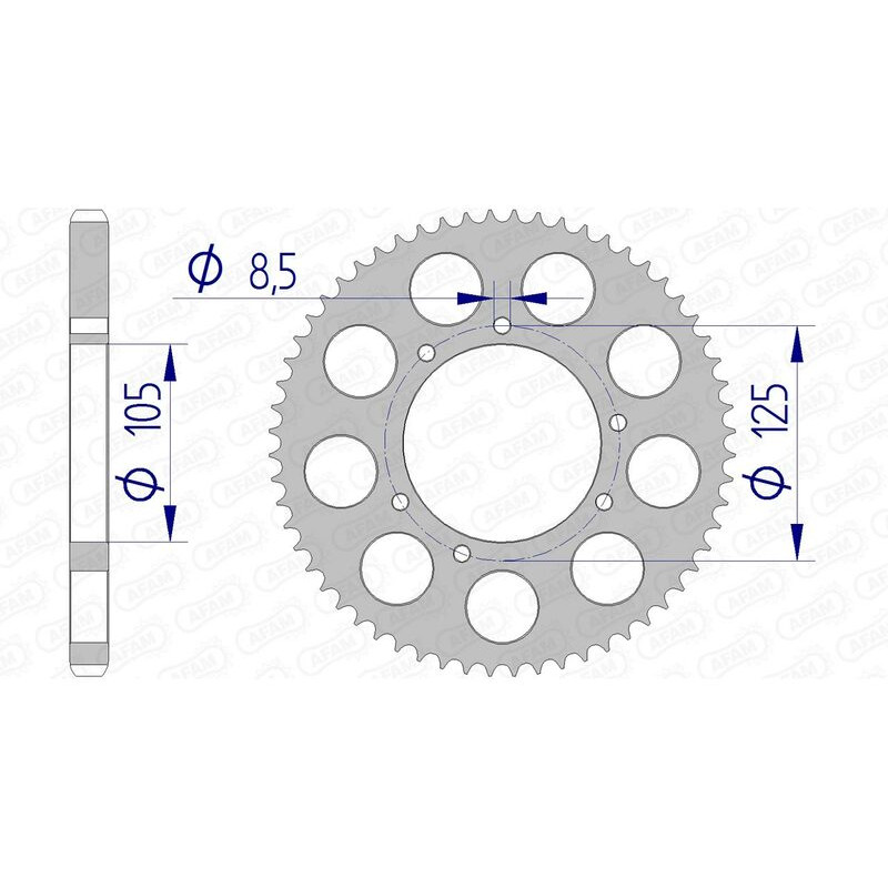 Couronne alu AFAM pas 428 pour HM CRE 50, CRE 50 BAJA, CRE 50 DERAPAGE RR et VENT BAJA 50, BAJA RR 50, DERAPAGE 50