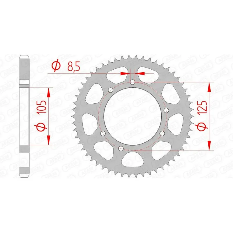 AFAM steel rear sprocket 428 pitch for HM CRE 50 BAJA, DERBI SENDA 125 SM, RIEJU TANGO 125 and VENT BAJA 50 2003-2025