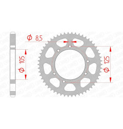 Couronne acier AFAM pas 428 pour HM CRE 50 BAJA, DERBI SENDA 125 SM, RIEJU TANGO 125 et VENT BAJA 50 de 2003 à 2025
