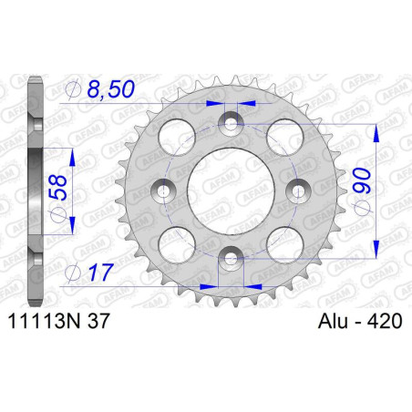 AFAM aluminium rear sprocket 37T, 420 pitch for HONDA CRF 50, XR 50 2000-2027