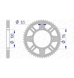 Corona de aluminio AFAM paso 428 para KAWASAKI KX 100, KX 80, KX 85, KX 85 L y SUZUKI RM 100 de 1976 a 2027