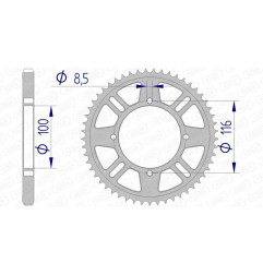 AFAM aluminium rear sprocket 428 pitch for KAWASAKI KX 100, KX 80, KX 85, KX 85 L and SUZUKI RM 100 1976-2027