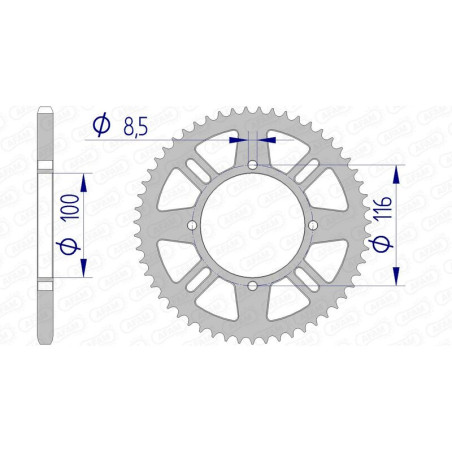AFAM aluminium rear sprocket 420 pitch for KAWASAKI KX 100, KX 112, KX 80, KX 85, KX 85 L and SUZUKI RM 100, RM 80 1976-2027
