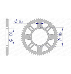 AFAM aluminium rear sprocket 420 pitch for KAWASAKI KX 100, KX 112, KX 80, KX 85, KX 85 L and SUZUKI RM 100, RM 80 1976-2027