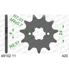 Piñón de acero AFAM paso 420 para GILERA GSM 50, RCR 50, SMT 50, APRILIA MX 50, RX 50, SX 50, KAWASAKI KLX 110 y SUZUKI DRZ 110