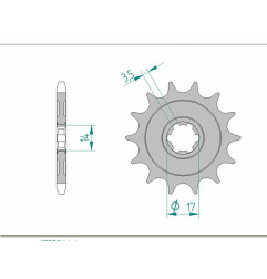 Pignon acier AFAM 14 dents, pas 428 pour KAWASAKI DTRACKER 125, KLX 125 de 2010 à 2016