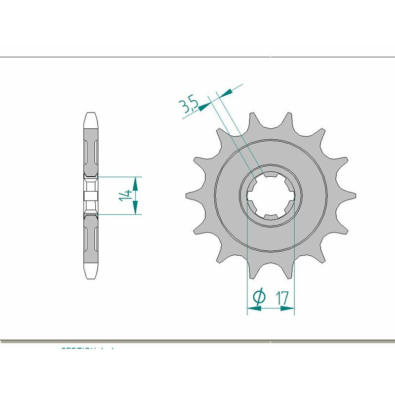 Pignon acier AFAM 14 dents, pas 428 pour KAWASAKI DTRACKER 125, KLX 125 de 2010 à 2016