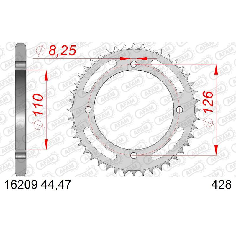AFAM Kettenrad Stahl Teilung 428 für KAWASAKI DTRACKER 125, KLX 125 2010-2016
