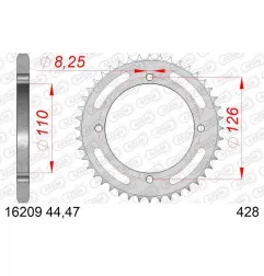 Corona de acero AFAM paso 428 para KAWASAKI DTRACKER 125, KLX 125 de 2010 a 2016