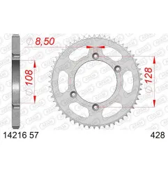 AFAM steel rear sprocket 57T, 428 pitch for SUZUKI DR-Z 125 L, DR-Z 125 LL, DRZ 125 and KAWASAKI KLX 125, KLX 125 L 2003-2025
