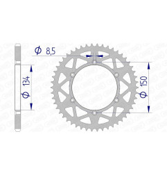 Couronne alu AFAM pas 520 pour KAWASAKI KDX 200, KLX 250, KX 125, KX 250, KX 500 et SUZUKI RMZ 250 de 1981 à 2025