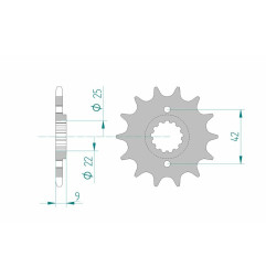 Pignon acier AFAM pas 520 pour KAWASAKI KLR 250, KLR 600, KLR 650, KLX 250 de 1978 à 2017