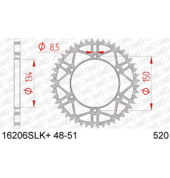 Couronne acier AFAM pas 520 pour KAWASAKI KLX 450, KX 125, KX 250, KXF 250, KXF 450 de 1985 à 2027