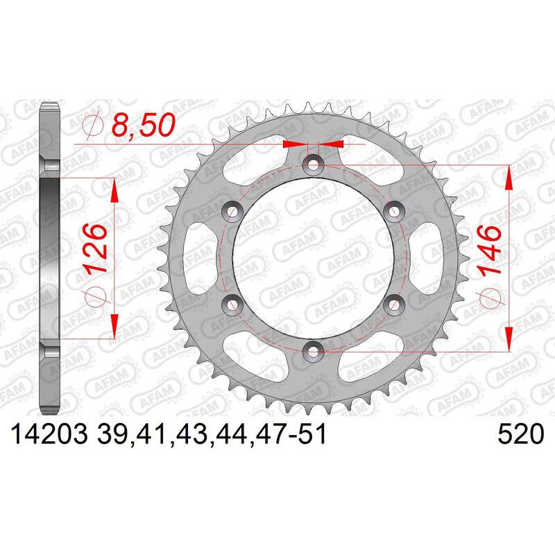 AFAM steel rear sprocket 520 pitch for SUZUKI DR-Z 400 S, DR-Z 400 SM, DRZ 400, RMZ 250, RMZ 450 and KAWASAKI KLX 400 1990-2027 AFAM steel rear sprocket 520 pitch for SUZUKI DR-Z 400 S, DR-Z 400 SM, DRZ 400, RMZ 250, RMZ 450 and KAWASAKI KLX 400 1990-2027