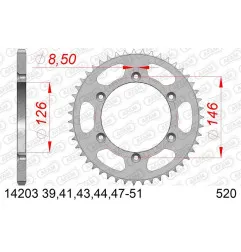 Couronne acier AFAM pas 520 pour SUZUKI DR-Z 400 S, DR-Z 400 SM, DRZ 400, RMZ 250, RMZ 450 et KAWASAKI KLX 400 de 1990 à 2027