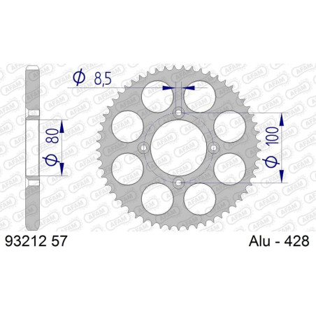Corona de aluminio AFAM 57 dientes, paso 428 para SCORPA SY 125, SY 175, TY-S 125 F, TYS 125 de 2004 a 2008