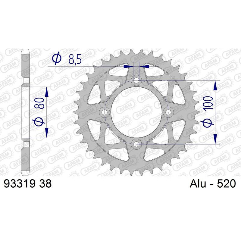 AFAM Kettenrad Alu 38 Zähne, Teilung 520 für SCORPA SY 250, SYF 250 2000-2009 AFAM Kettenrad Alu 38 Zähne, Teilung 520 für SCORPA SY 250, SYF 250 2000-2009