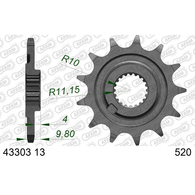 Piñón de acero AFAM 13 dientes, paso 520 para SHERCO SC 125, SCF 250, SE 125, SEF 250, SEF 300 de 2012 a 2025