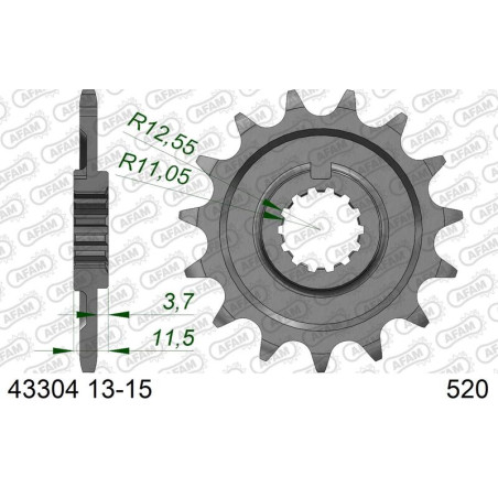 Piñón de acero AFAM paso 520 para SHERCO SC 250, SEF 450, SEF 500, SER 250, SER 300 de 2014 a 2027