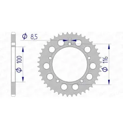 AFAM aluminium rear sprocket 44T, 420 pitch for KAWASAKI KX 60 and SUZUKI RM 60 1979-2003