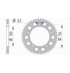 Couronne alu AFAM 44 dents, pas 420 pour KAWASAKI KX 60 et SUZUKI RM 60 de 1979 à 2003