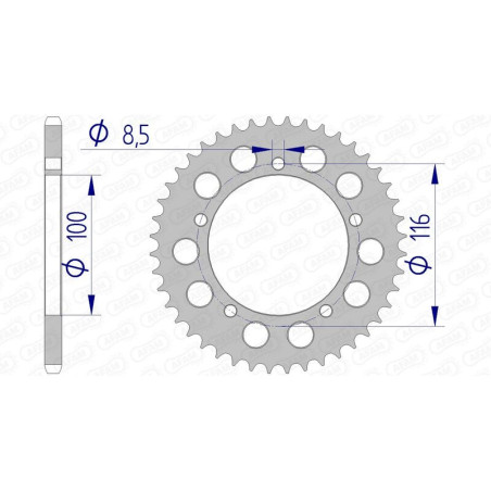 AFAM aluminium rear sprocket 44T, 420 pitch for KAWASAKI KX 60 and SUZUKI RM 60 1979-2003