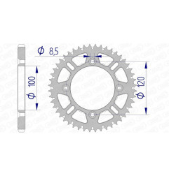 Corona de aluminio AFAM paso 428 para BETA RR 125, RR 125 4T MOTARD LC, RRT 50 MOTARD, SUZUKI RM 80, RM 85 y YAMAHA YZ - 15104+