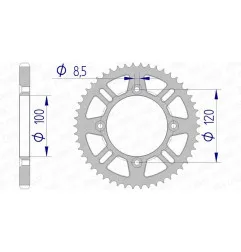 Corona de aluminio AFAM paso 428 para BETA RR 125, RR 125 4T MOTARD LC, RRT 50 MOTARD, SUZUKI RM 80, RM 85 y YAMAHA YZ - 15104N