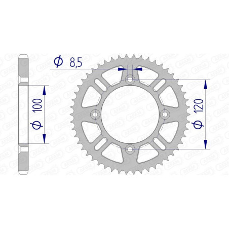 Couronne alu AFAM pas 428 pour BETA RR 125, RR 125 4T MOTARD LC, RRT 50 MOTARD, SUZUKI RM 80, RM 85 et YAMAHA YZ 80, YZ - 15104N