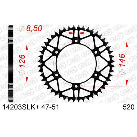 AFAM steel rear sprocket 520 pitch for SUZUKI DR-Z 400 S, DR-Z 400 SM, DRZ 400, RMZ 250, RMZ 450 1991-2027