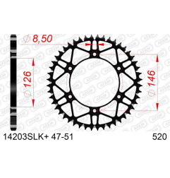 Couronne acier AFAM pas 520 pour SUZUKI DR-Z 400 S, DR-Z 400 SM, DRZ 400, RMZ 250, RMZ 450 de 1991 à 2027