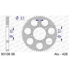 AFAM Kettenrad Alu 56 Zähne, Teilung 428 für TM RACING EN 80, MX 80, MX 85 1993-2005