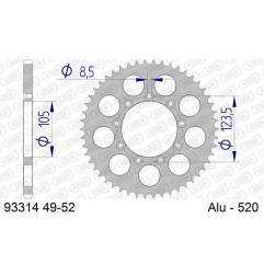 Couronne alu AFAM pas 520 pour TM RACING EN 125, EN 250, EN 300, MX 250, MX 300 de 1995 à 2020