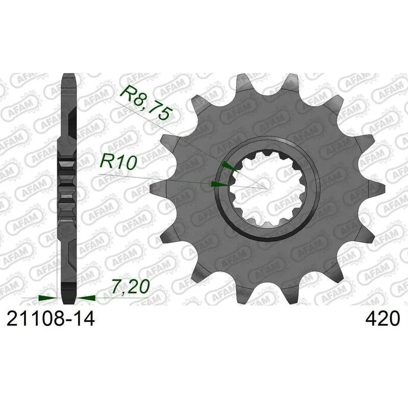 AFAM steel front sprocket 14T, 420 pitch for YAMAHA YZ 65 2017-2027