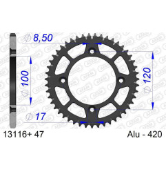 Corona de aluminio AFAM 47 dientes, paso 420 para BETA RR 50, RR 50 MOTARD TRACK, RRT 50, RRT 50 MOTARD y YAMAHA YZ 65