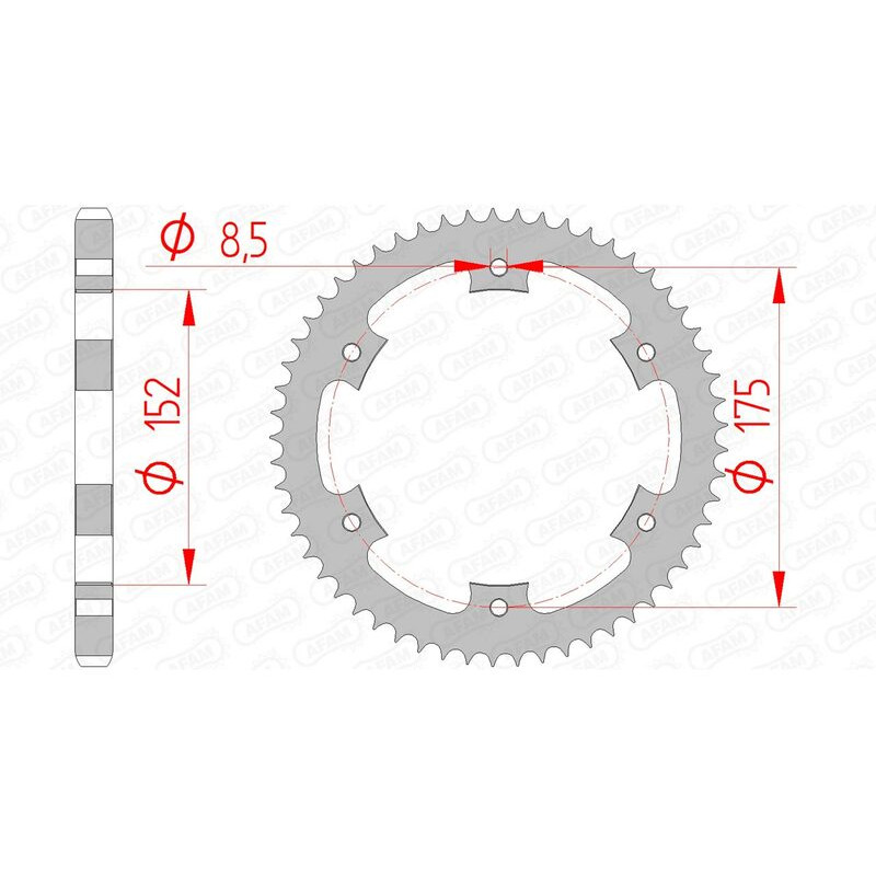 Corona de acero AFAM paso 428 para YAMAHA DT 125, DT 125 RE, TDR 125, WR 125, WR 125 X de 1988 a 2026